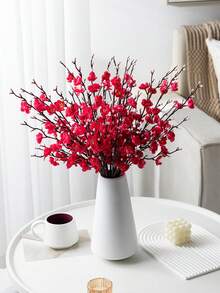 MEHELANY 5/3/1件 人造白梅花，仿丝冬绿塑料花，适用于婚礼、家居、办公室、卧室、派对餐桌装饰、室内/室外春季装饰、生日、周年纪念、情人节礼物（不含花瓶） - 玫紅 - 查看 4
