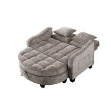 Two-Seater Sofa, Double Sofa Chaise Longue, With Irregular Armrests And Backrests, Footrest With Storage Space, Comes With Two Small Throw Pillows, Suitable For Living Room And Bedroom - Cyan - 棕色 - 查看 11