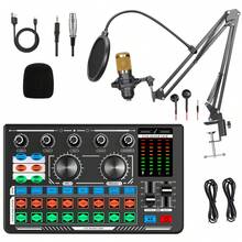 Podcast Equipment Bundle Audio Interface, DJ Mixer, BM-800 Condenser Microphone, Studio Equipment With Mic Arm, Streaming, Voice Over, Singing, PC - Black - View 14