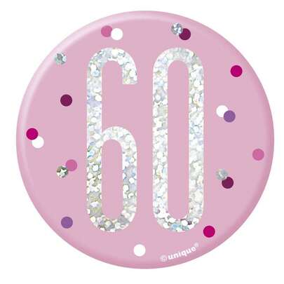 Unique Party Number 60th Birthday Badge (Pink) - 100% Mixed - (SG38430)