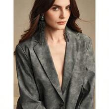 Women's Modern Casual Urban Retro Tie-Dye Washed Vintage High-End Blazer Dress - Xám - Xem 3