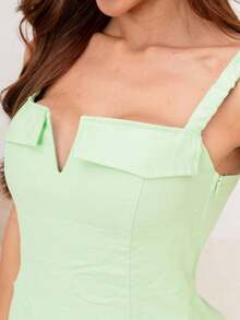 TETE FASHION OVERALLS WOMEN'S SHORT OVERALL V-NECK ELEGANT TAILORING - 淺綠色 - 查看 2