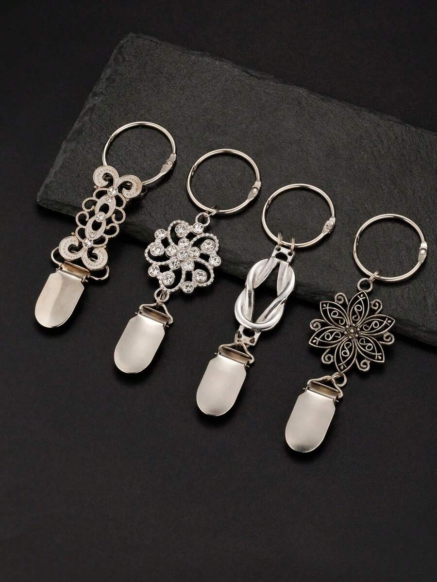 Vintage Sweater Collar Clips, Women's Waist Clips, Shirt Brooch Clips, Clothing Brooch Clips - Silver - View 1