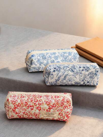 1 pieza Estuche para lápices de gran capacidad con diseño floral, esencial para dormitorio, caja de lápices, bolsa organizadora de papelería, bolsa para guardar gomas de borrar, monedero, organizador de teléfono, puede almacenar perfectamente tus cables de teléfono, gran regalo para mujeres, maestros, suministros de oficina y escolares, organizador de escritorio, decoración de aula