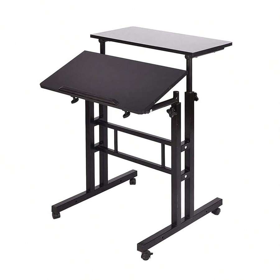Rolling Standing Desk Height Adjustable, Mobile Stand Up Computer Desk, Sit-Stand Tiltable Top Desk Laptop Stand For Small Spaces - Black - View 1