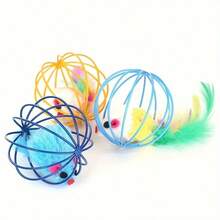 1Pc Random Color Caged Rats Rolling Wire Cage Plush Mouse Ball Funny Cat Toy Catches The - Hide Balls Interactive Toy, Mice And Animal Toys - Multicolor - View 3