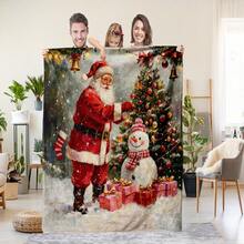 1pc Christmas Santa Claus, Snowman, Reindeer Gift Box Fleece Blanket, Super Soft Flannel Suitable For Bedroom, Living Room, Sofa And Office, Great For Travel And Gifting, Christmas