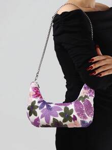 4-częściowy zestaw damskiej torebki kopertówki z kwiatowym wzorem i cekinami, na ramię, naszyjnik, kolczyki, bransoletka, luksusowy zestaw biżuterii