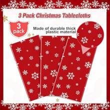 3Pack Christmas Plastic Party Tablecloth For Rectangle Tables Christmas Disposable Table Cloth Decoration Red Snowflake Xmas Tablecloths For Winter New Year Holiday Supplies 54x108in
