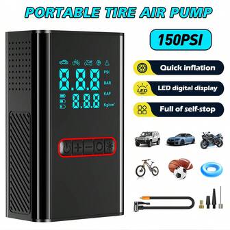 150PSI Rapid Tire Inflator Pump, Car Repair Tool, Nighttime Lighting, Outdoor Rescue Equipment, Suitable For All Vehicle Tire Types