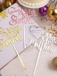 Custom Cake Topper, Personalized Name Date, Wedding Birthday Anniversary Decor - Acrylic Laser Cut Cake Decoration, Custom Mr Mrs Cake Topper, For Wedding Cake, Birthday Party, Baby Shower Christening, Couple, Parents, Grandparents, Cake Topper For Wedding, Personalized Cake Topper, Rustic Wedding Cake Topper, Wedding Cake Topper, Gold Wedding, Party Decorations, Home Decorations, Commemorative Gifts - Multicolor - View 4