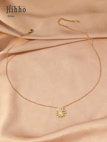 Hihho 1pc Elegant Sparkling Zirconia Daisy Necklace, Sunflower Fashion Luxury Style, Suitable For Girls, Daily Wear, Party, Gift, Vacation And Formal Events