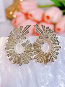 SEQUITO 2 piezas de joyas para las orejas con baño de oro elegante, aretes de gran tamaño con circonita cúbica simétrica, joyería de fiesta y disfraz de diosa