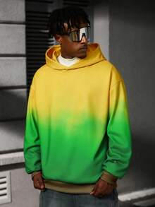 Men's Loose Raglan Ombre Hoodie Sweatshirt