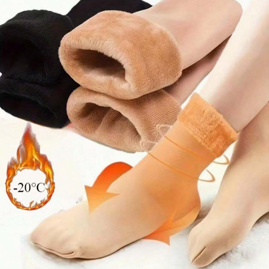 4/8 Pairs Thick Warm Mid-Calf Socks, Unisex Thermal Lined Non- Snow Socks For Autumn/Winter - Multicolor - View 1