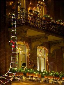 1pc Christmas Ladder Light, A Climbing Ladder Decoration Pendant With A Santa Figurine, Powered By USB, 8 Lighting Modes, Suitable For Winter And Christmas Decorations, Christmas Tree Decoration Pendant, Suitable For Glass And Wall Decorations In Indoor Living Rooms, Bedrooms, Dining Rooms, Store Window Decorations, Outdoor Porch Decorations - Long Ladder - View 2