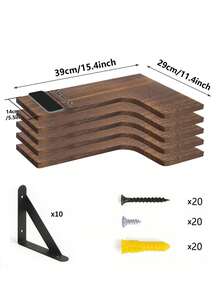 Corner Floating Shelves, Wall Mounted Corner Shelf Set Of 5, Rustic Wood Wall Shelves For Bathroom, Kitchen, Bedroom Or Living Room (Carbonized Black),Corner Floating Shelves, Rustic Wood Wall Shelves For Bathroom, Kitchen, Bedroom Or Living Room (Dark Carbonized Black) Bathroom Accessories - Black - View 4
