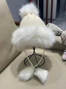 1 件蓬松流苏圣诞帽，圣诞氛围帽，温暖挂球针织帽，适合秋冬季 - 彩色 - 查看 4