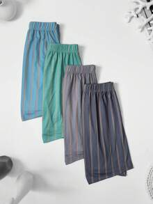 4pcs/Set Men's Striped Print Airy Casual Shorts, Breathable Elastic Waist Loungewear Pajama Shorts, Multi-Color Combination