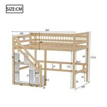 Massivholzbett 140x200, Leiter mit Stauraum, hohes Rausfallschutzgitter, Doppelbett, Jugendbett, Massivholzbettgestell