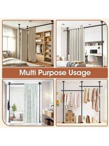 SUNALLY Room Divider For Room Separation, Tension Curtain Rods No Drilling, 4-10ft(H) 28-70inch(W) Adjustable Temporary Privacy Wall Divider, Heavy Duty Freestanding Space Partition Separator - 白色 - 查看 2