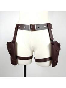 1pc Adjustable Western Cowboy Belt With Dual Holsters - Black Faux Leather Waistband, Golden-Tone Buckle & Rivets, Western Accessory For Role-Play, Cosplay, Cowboy Costumes (Holster Belt For Gun Props, No-Wash Care) - A - 查看 7