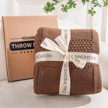 Knit Throw Blanket,Classical Checkered Blanket For Couch,Cozy Warm Knitted Throw Blanket For Bed Sofa Living Room, Decorative Stretched Throw, Lightweigh,50"X 60"Oatmeal - 焦橙色 - 查看 5