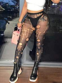 1pc Unbreakable Sexy Stockings, Fishnet Tights, Tempting Leggings Sheer Pantyhose - màu đen - Xem 2