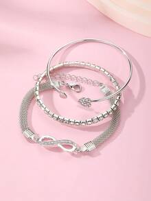 Bộ 3 vòng tay đính đá Rhinestone hình bướm và trái tim sang trọng tối giản, phụ kiện thanh lịch cho phái nữ - Bạc - Xem 3