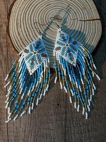 Handmade Beaded Tassel Earrings For Women, Bohemian Colorful Glass Bead Seed Bead Dangle Earring Hooks, Fashion Jewelry Accessories Suitable For Daily Wear