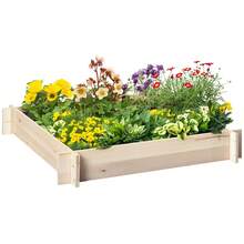 Outsunny 39'' X 39'' Screwless Raised Garden Bed, Wooden Planter Box, Easy DIY Herb Garden For Vegetable Flower Herb Outdoor Lawn Yard Patio - Wood Color - View 2