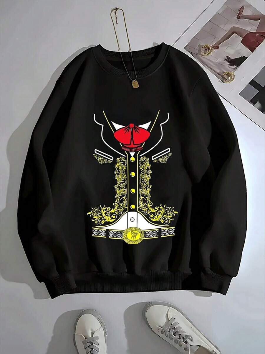 Men's Hoodie Printed With A Mariachi Suit Design,Elegant And Original,Ideal For Parties And Celebrations With A Mexican Touch.,Fall Hoodies,Men's Fall Clothes,Street Wear,Halloween,Mens Hoodies,Y2k Clothes,Jesus Hoodie,Thanksgiving Day,Nightmare Before Christmas,Christmas - 黑色 - 查看 1