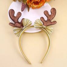 1pc New Glitter Reindeer Antler Headband, Sequin Holiday Party Costume Headpiece With Bow Christmas Valentine's Day Accessories