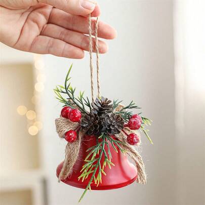 Christmas Bell Ornaments Decorative Berry Pine Cone Pine Bow Hanging Christmas Tree Decorations, Fall Decor, Halloween Decor, Christmas Gift, Classic And Elegant,  , High Repurchase Rate, Free Shipping.