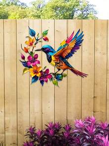 1件蜂鸟花卉金属墙饰，金属标牌，墙面艺术品，适用于家居、花园、房间、墙壁、户外、农舍、农场、花园、门廊、客厅、卧室、餐厅，可作墙面挂饰，亦可用作万圣节/感恩节/圣诞节装饰，是理想的礼物，鸟类装饰品 - 彩色 - 查看 10