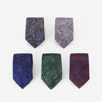 1 件涤纶佩斯利图案领带，男士正装配饰，适合商务、酒吧、派对和各种场合