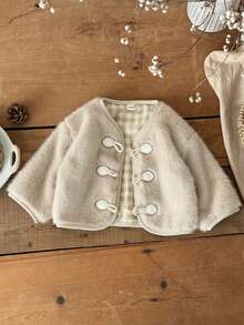 6个月至3岁女婴冬季人造毛皮保暖长袖外套 - 卡其色 - 查看 3