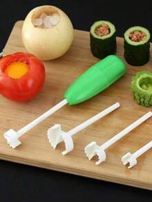 1个塑料去核器,4合1多功能果蔬去核器,带长柄,耐用ABS材质,适用于蔬菜、黄瓜、苹果、梨等,厨房小工具 - 彩色 - 查看 3