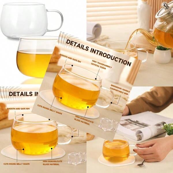 Glass Tea Cups Set Of 2 Clear Borosilicate Glass Teacups With Handle For Tealover Dishwasher And Microwave  Large Coffee Mugs For Espresso Cappuccino Latte Juice 12OZ/360ML