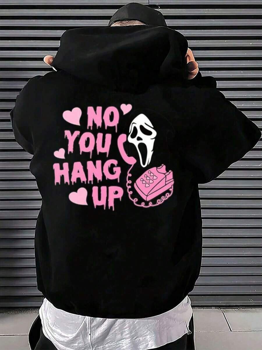 Scream Phone Graphic Hoodie Men's Oversized Streetwear Double-Sided Graphic Hoodie 100% Cotton, Comfortable Breathable, Stylish Graphic Design,Fall Hoodies,Men's Fall Clothes,Street Wear,Halloween,Mens Hoodies,Y2k Clothes,Jesus Hoodie,Thanksgiving Day,Nightmare Before Christmas,Christmas - màu đen - Xem 1