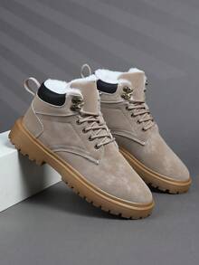 Fluff Lining Short Ankle Boots For Men Sneakers, Waterproof And Non-Slip Mountaineering,The Same For Men Shoes And Women, High-Top Warm Winter, Comfortable And Durable - Khaki - View 2