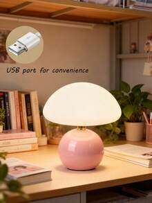 USB Pilz-förmige LED Schreibtischlampe, weiße minimalistische Stimmungsbeleuchtung geeignet für Schlafzimmer und Studentenwohnheim - Einheitsgröße - Übersicht 2