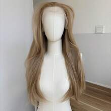13X4 Inch Large Area HD Lace Frontal Wigs Heat Resistant Synthetic Hair Long Straight Daily Wear Soft Blonde Layered - Blonde - View 5