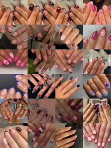 576pcs (24 Mixed Colors) Short Oval Flower Nail Art, Leopard Print Pearl Decor Design, French Acrylic Press-On Nails, Short Size Perfect Fit Artificial Nail Set, Includes: 1 Bottle Gel Polish And 1 Nail File. Easy To Wear, Suitable For Summer And French Manicure, Fit For Women's Daily Work, Party And Other Occasions. Nail Supplies - Multicolor - View 3