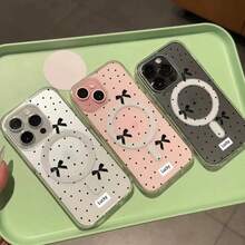 Funda magnética para phone 16, 15, 14, 13, 12 y 11 Pro. Diseño con un bonito lazo negro de lunares. Atractiva, fabricada en acrílico y compatible con carga inalámbrica. - transparente - Ver 6