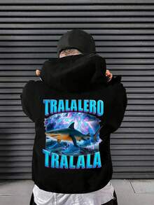 1件装男童休闲印花套头卫衣，保暖内衬，长袖，秋冬季 - 黑色 - 查看 7