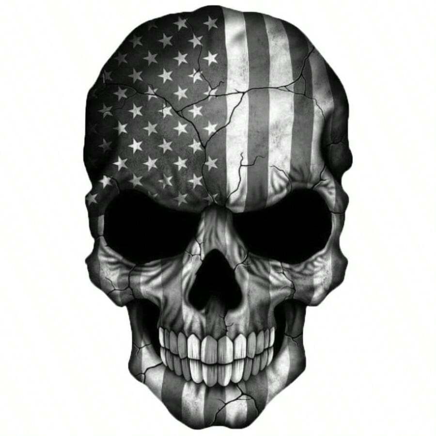 Skull American Black And White Decal Sticker USA Truck Bike Helmet Vehicle Window Wall 5 Tall - Cao 5 inch - Xem 1