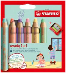 STABILO Multi-Talent Woody 3-In-1 Pastel Colored Pencil - Case With 6 Colors + 1 Sharpener - Mint Green - View 1