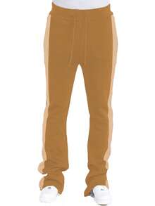 Mens Casual Tech Fleece Solid Stacked Sweat Pants - Sand Cream - View 2