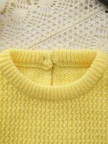 Infant Round Neck Long Sleeve Warm Knit Sweater - Yellow - View 2